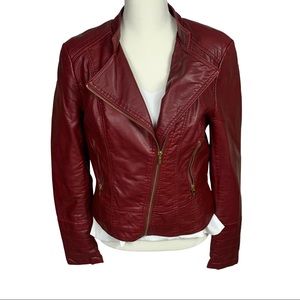 Black Rivet Red Faux Leather Moto Jacket S